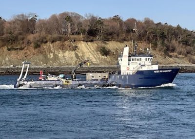 The Goodwin Marine Services R/V Peter M Mahoney offshore support vessel navigating open ocean waters.